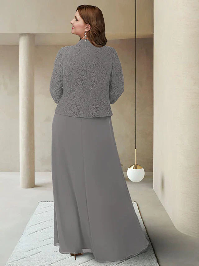 Wholesale Mother of the Bride Dress Plus Size Elegant Jewel Neck Ankle Length Chiffon Lace 3/4 Length Sleeve with Appliques